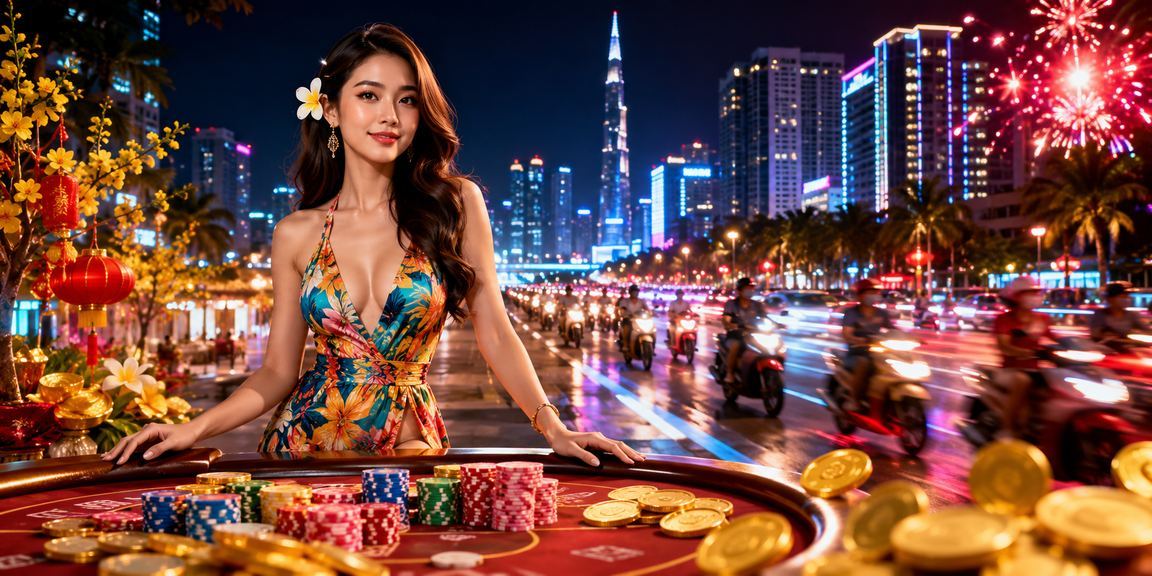 Cảnh đêm sôi động tại khu giải trí casino Thành phố Hồ Chí Minh với ánh đèn neon rực rỡ